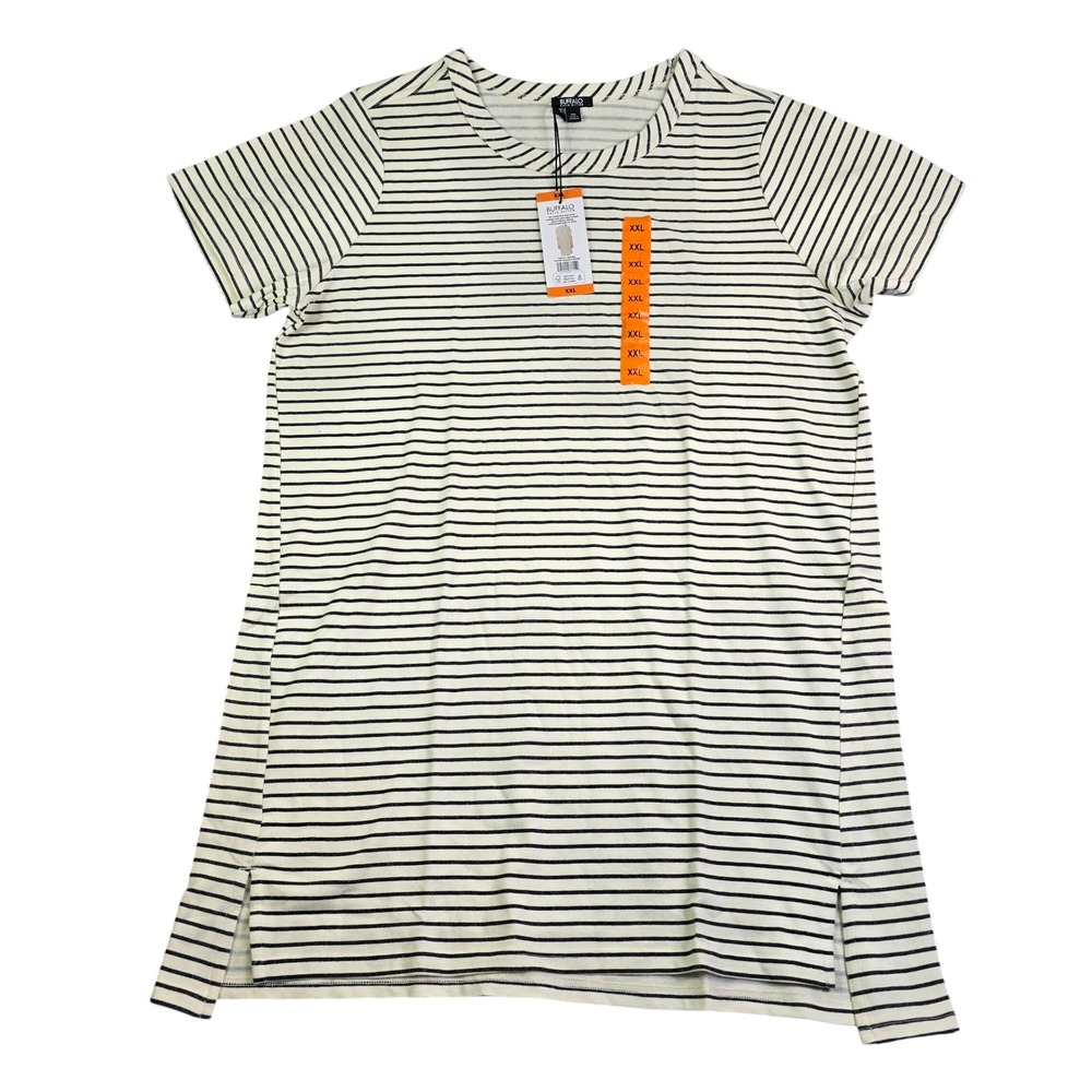 Buffalo David Bitton Shift Dress Women XXL Black White Striped Hi-Low Slit New